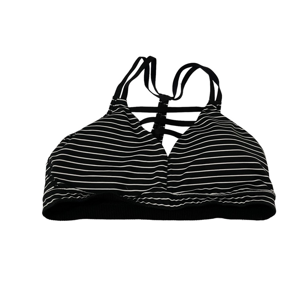 Victoria’s Secret Sports Bra Black White Striped Size Medium Criss Cross Back